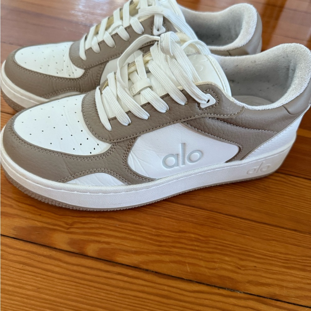 ALO Yoga White and Taupe Athletic Sneakers